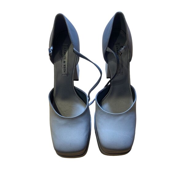 Charles & Keith Cunky Silver Platform High Heels Size 39 9 - Picture 2 of 7